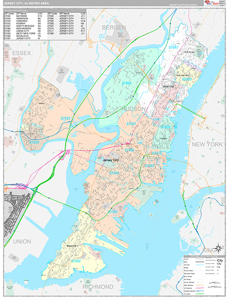 Jersey City, NJ Metro Area Wall Map